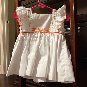 The Proper Peony White dress with Orange embroidery